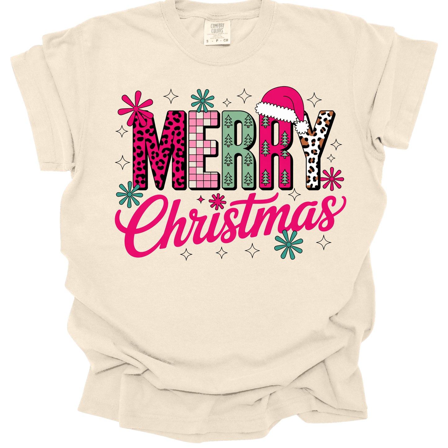 Merry Christmas Pink Retro Leopard