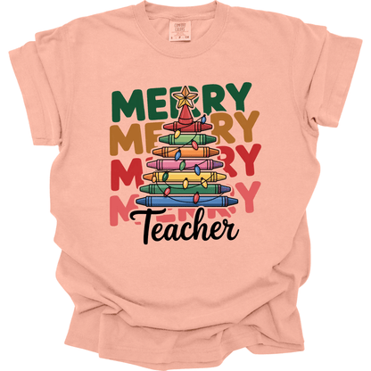 Merry Teacher – Colorful Crayon Tree