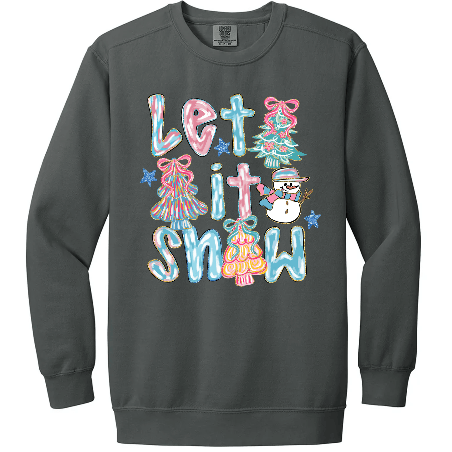 Let It Snow Pastel – Trees & Snowman Faux Glitter