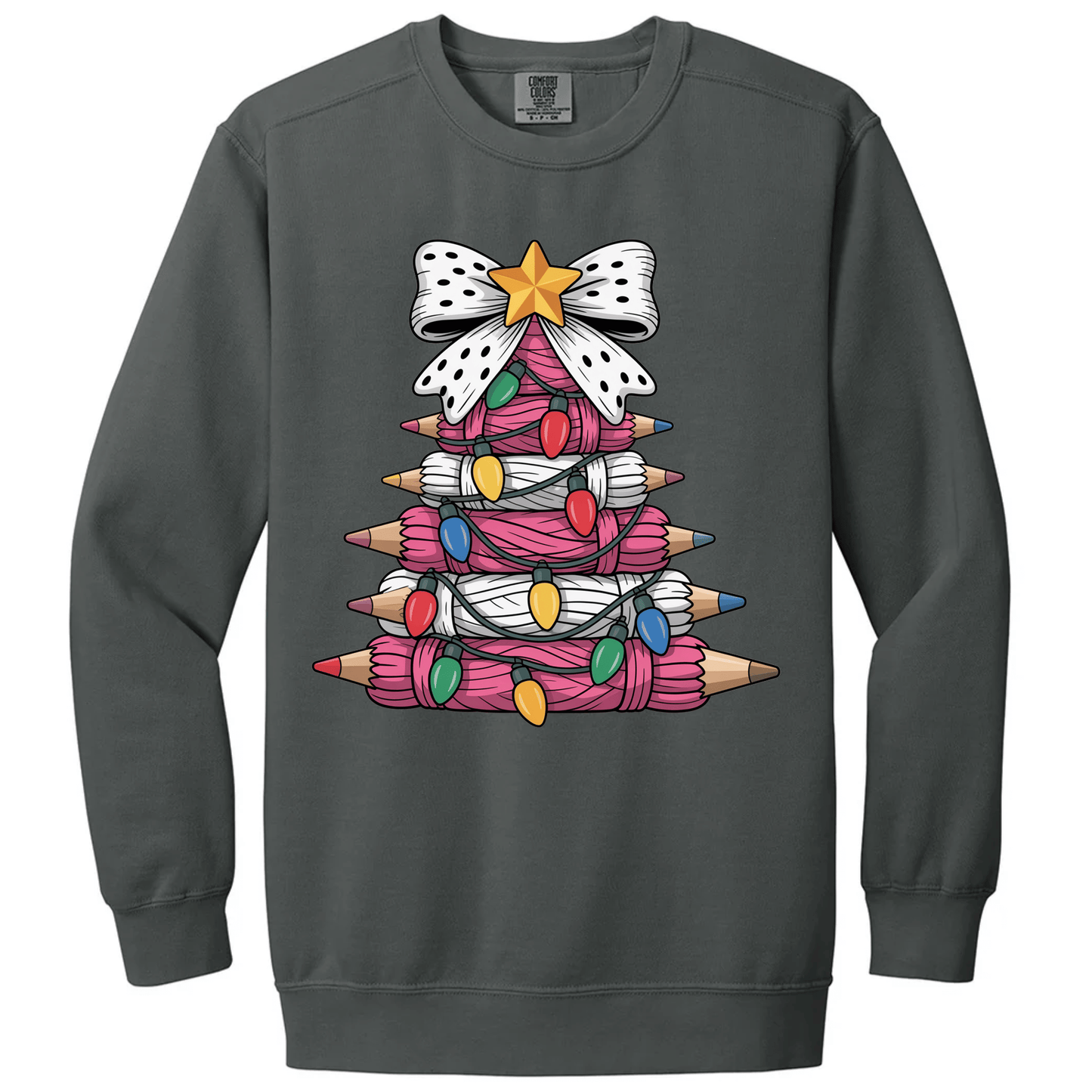 Pink Yarn Pencil Christmas Tree Teacher Shirt