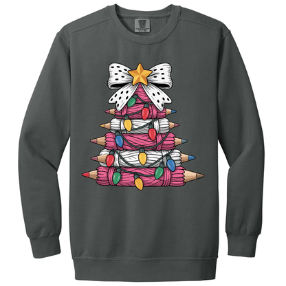Pink Yarn Pencil Christmas Tree Teacher Shirt