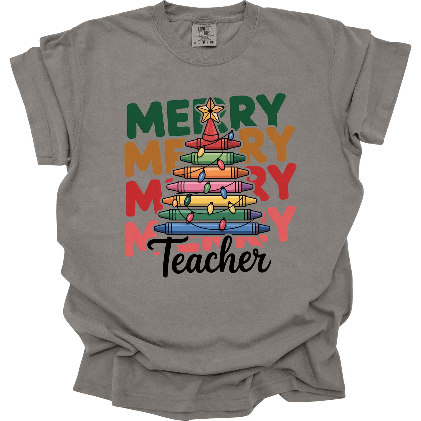Merry Teacher – Colorful Crayon Tree