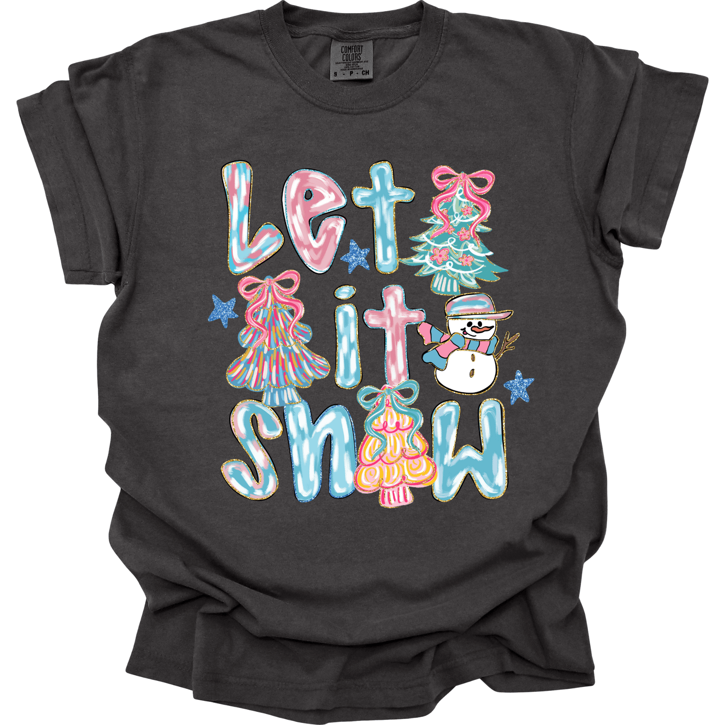 Let It Snow Pastel – Trees & Snowman Faux Glitter