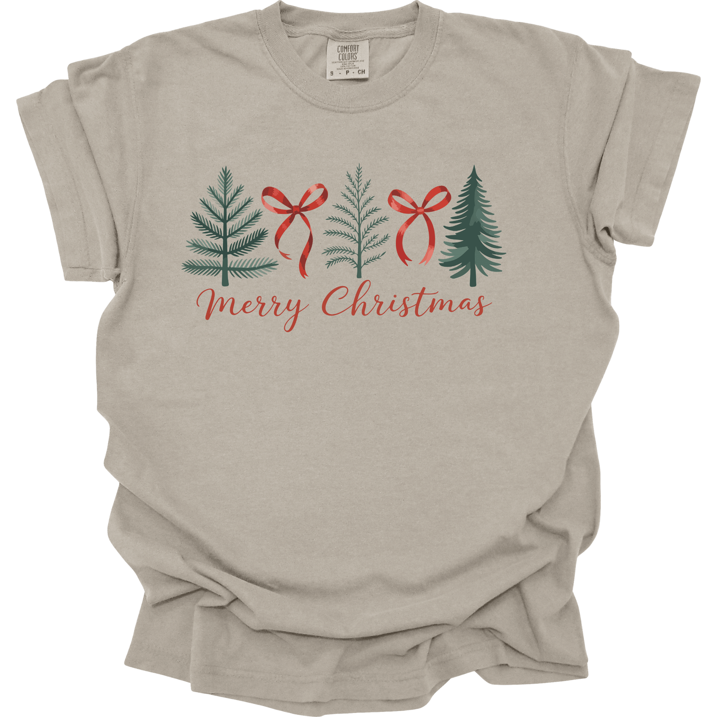 Minimal Merry Christmas: Evergreen Trees & Red Ribbon