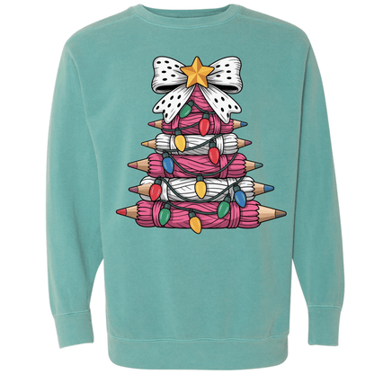 Pink Yarn Pencil Christmas Tree Teacher Shirt