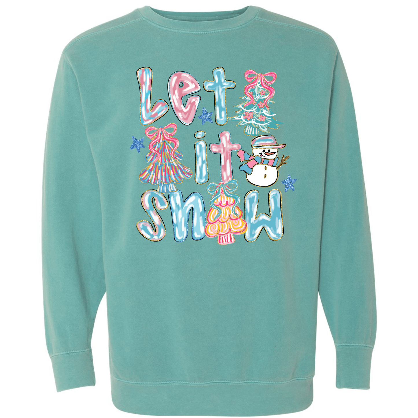 Let It Snow Pastel – Trees & Snowman Faux Glitter