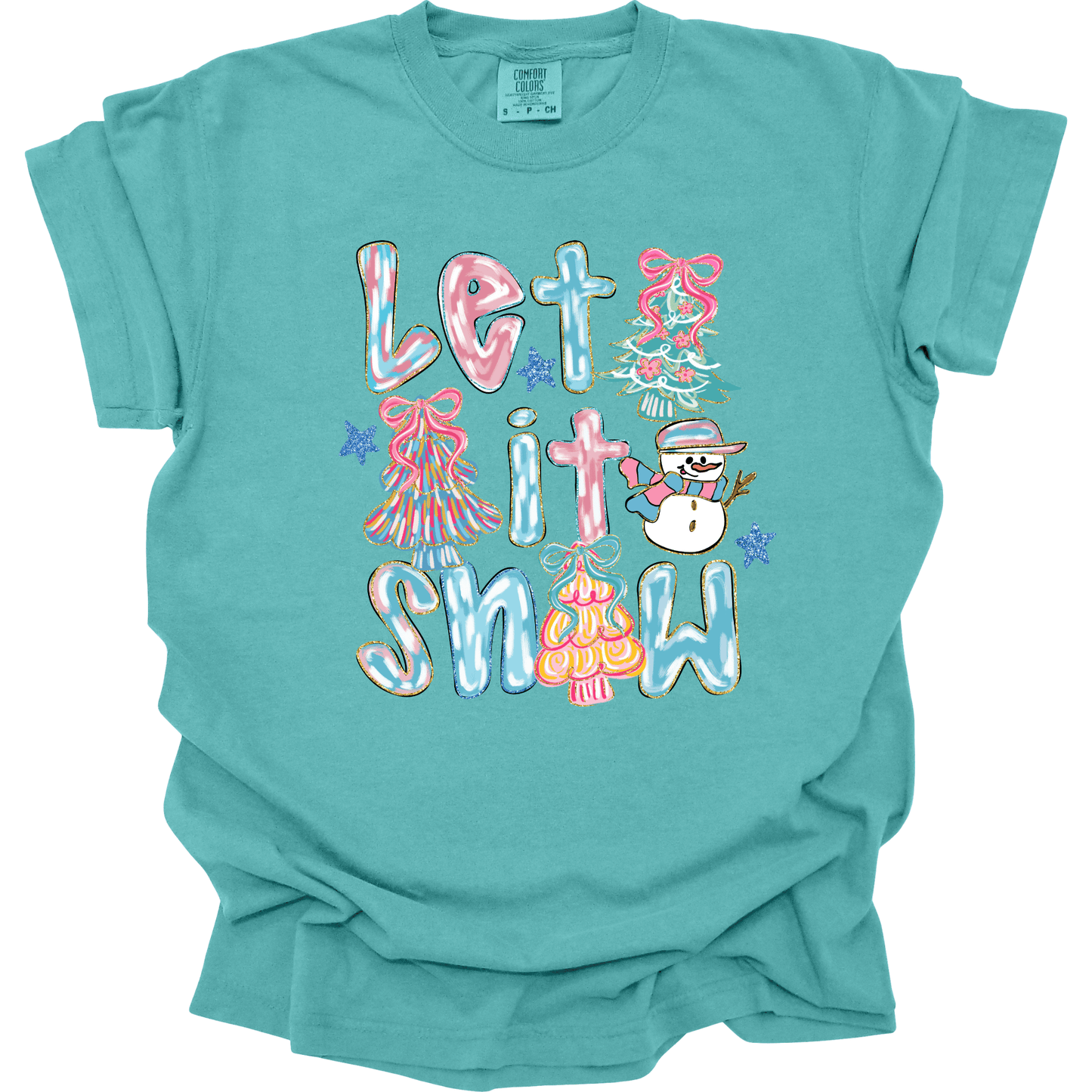 Let It Snow Pastel – Trees & Snowman Faux Glitter