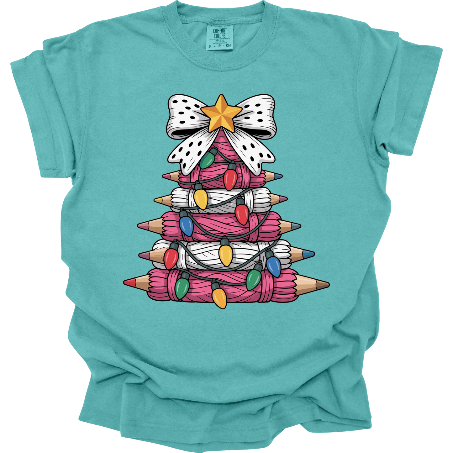Pink Yarn Pencil Christmas Tree Teacher Shirt