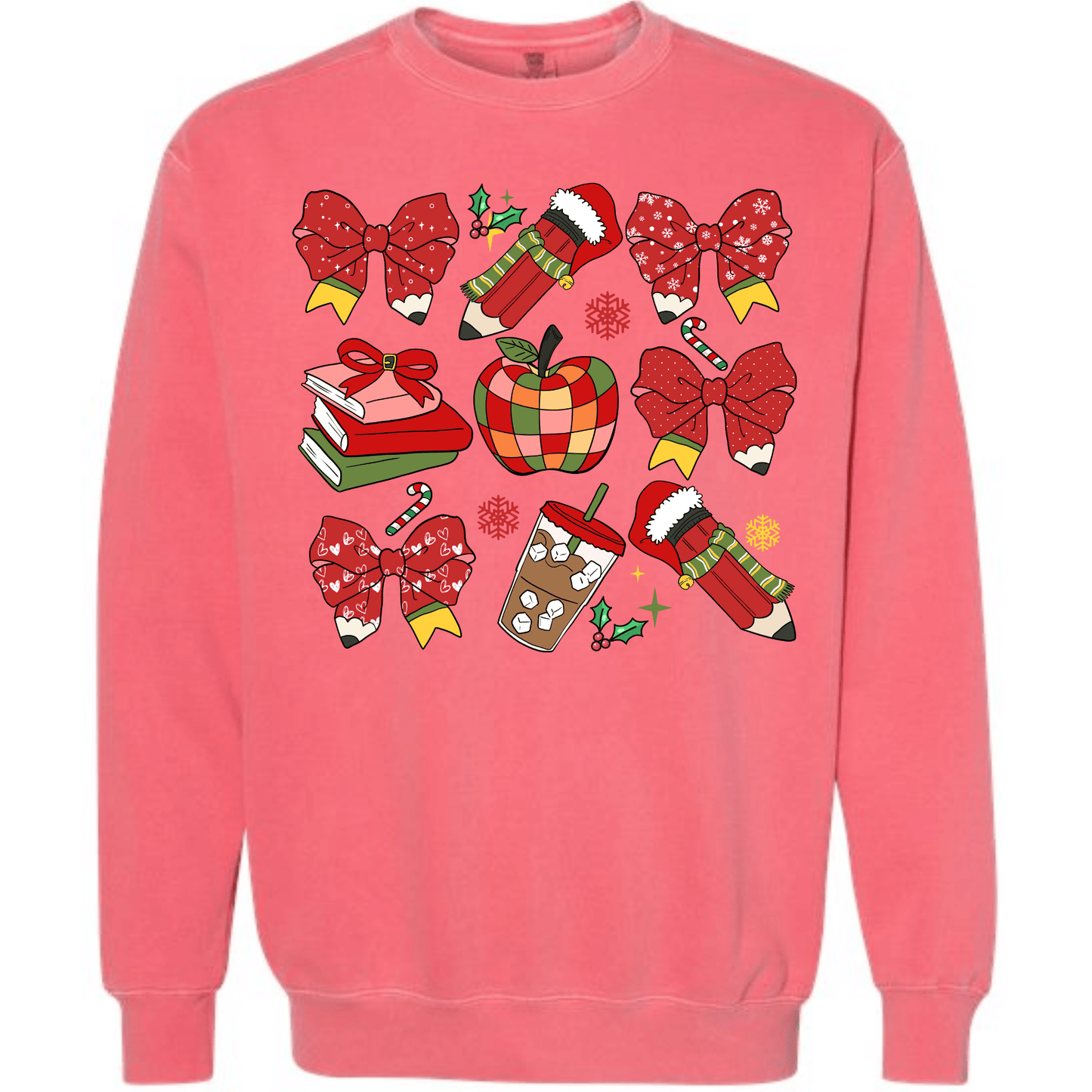 Teacher Christmas Collage: Holiday Bows, Pencils, Books & Apple