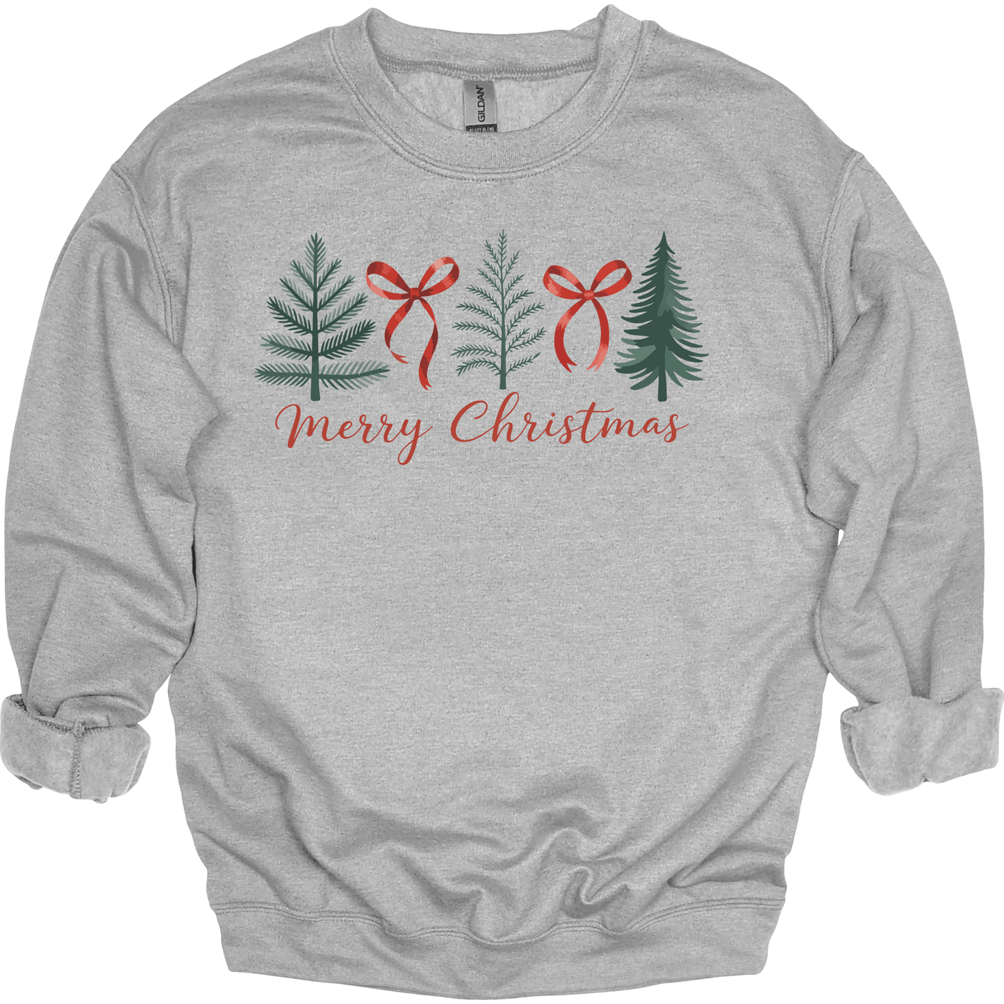 Minimal Merry Christmas: Evergreen Trees & Red Ribbon