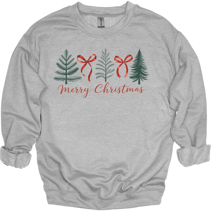 Minimal Merry Christmas: Evergreen Trees & Red Ribbon