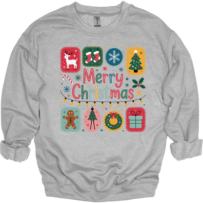 Merry Christmas Patchwork Icons – Cute Holiday Blocks & Festive Retro Colors