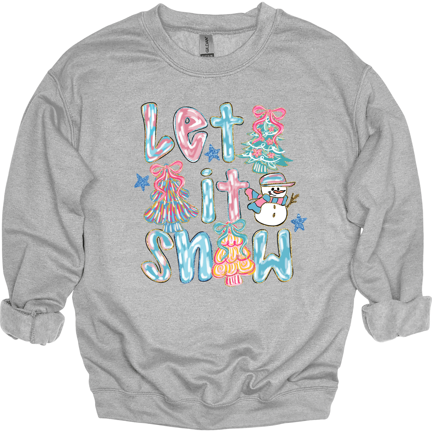 Let It Snow Pastel – Trees & Snowman Faux Glitter