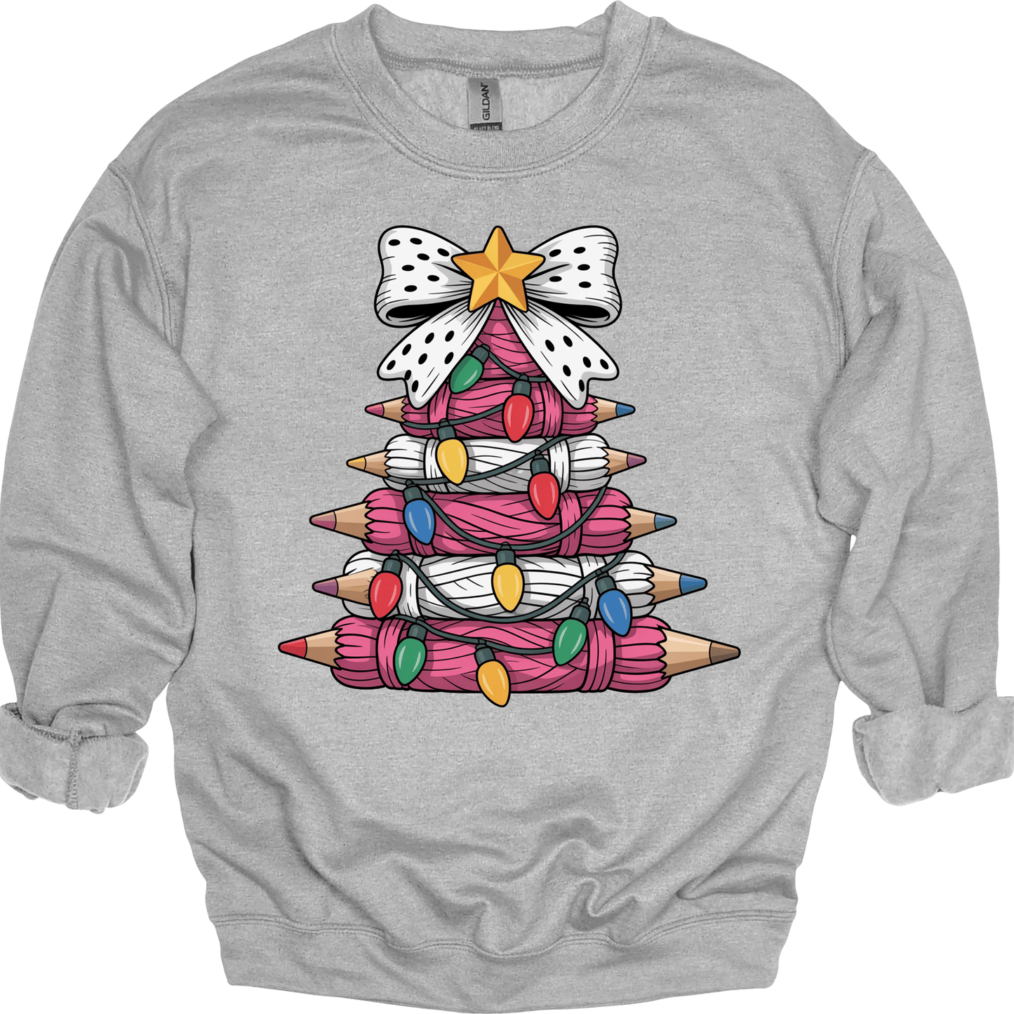 Pink Yarn Pencil Christmas Tree Teacher Shirt