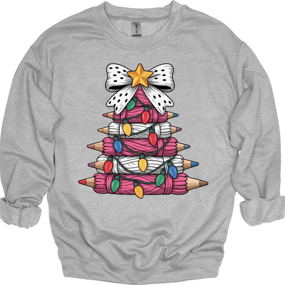 Pink Yarn Pencil Christmas Tree Teacher Shirt