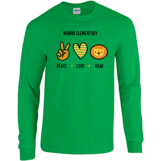 Norris Elementary: Peace, Love, Roar Long Sleeve T-Shirt | Youth & Adult