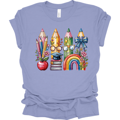 Watercolor Rainbow Pencil Teacher | Tee & Crewneck