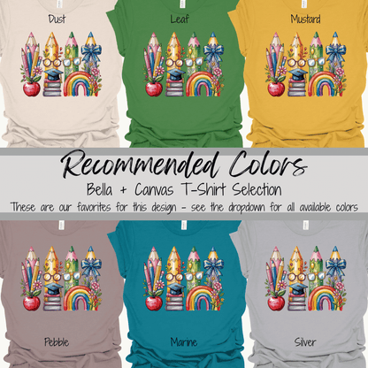 Classroom Essentials | Watercolor Rainbow Pencils Graphic Tee