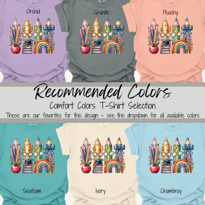 Classroom Essentials | Watercolor Rainbow Pencils Graphic Tee