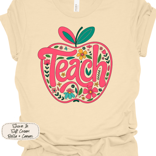 Floral Teach Apple | Teacher Graphic Tee