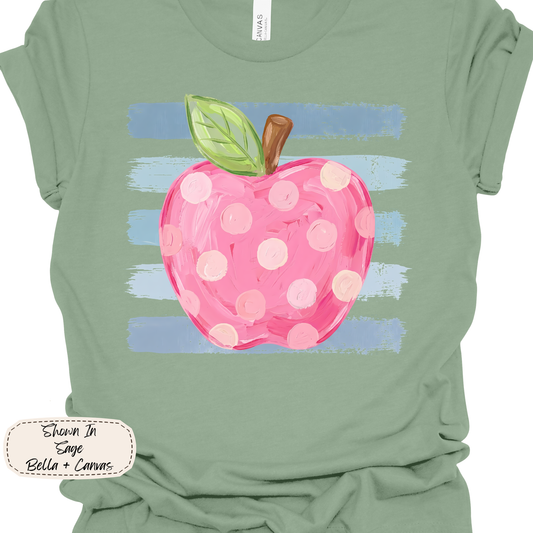 Pink Polka Dot Apple | Watercolor Teacher Tee