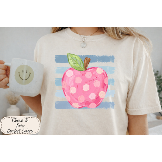 Pink Polka Dot Apple | Watercolor Teacher Tee