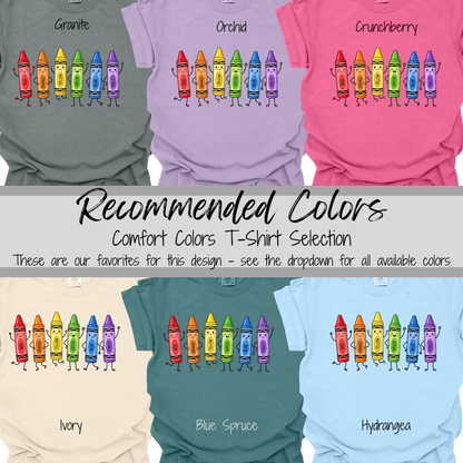 Classroom Fun | Happy Rainbow Crayons Graphic Tee