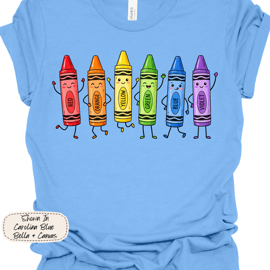 Classroom Fun | Happy Rainbow Crayons Graphic Tee