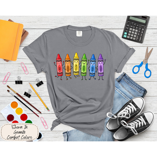 Classroom Fun | Happy Rainbow Crayons Graphic Tee