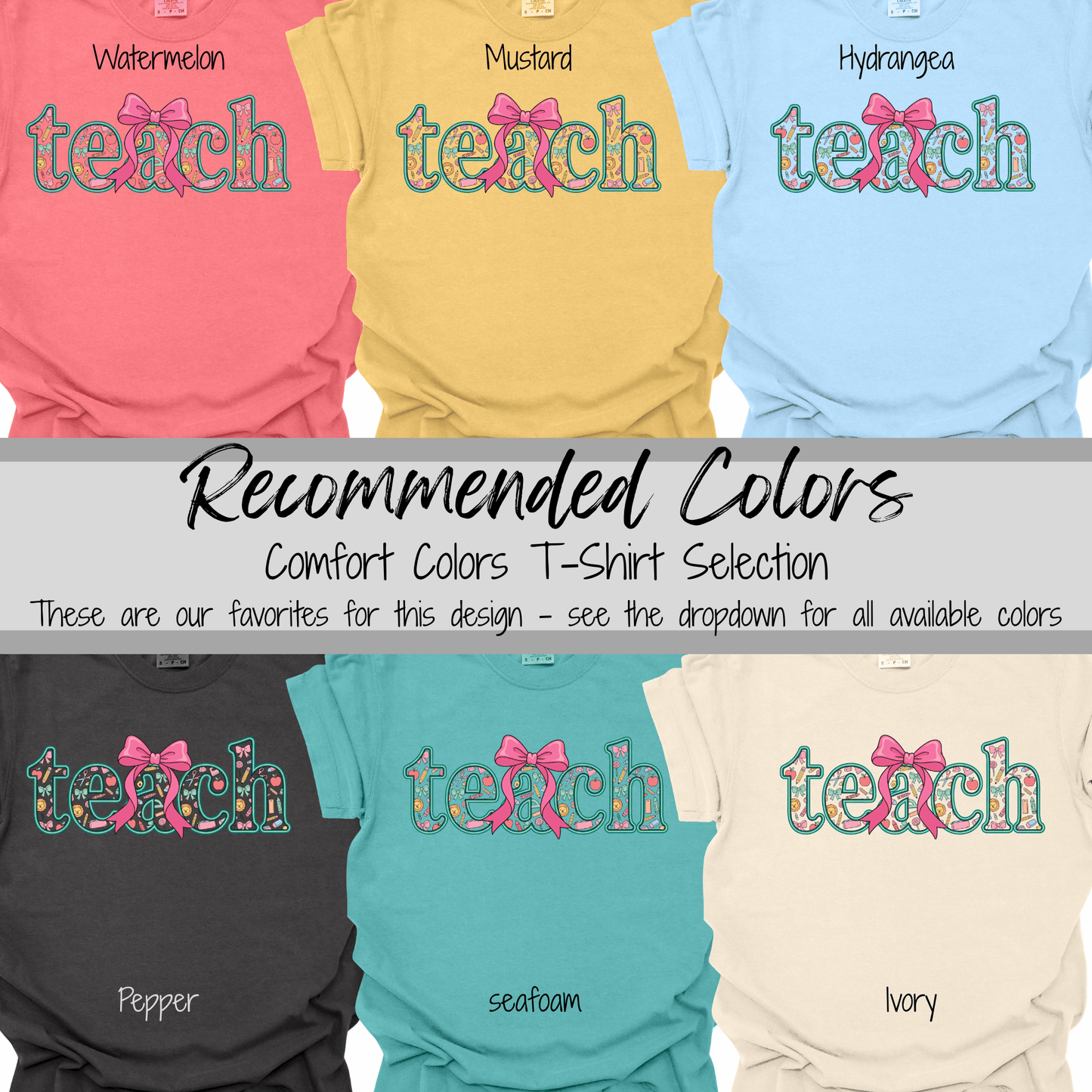 Teach | Preppy Bow Typography Graphic Tee