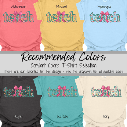 Teach | Preppy Bow Typography Graphic Tee