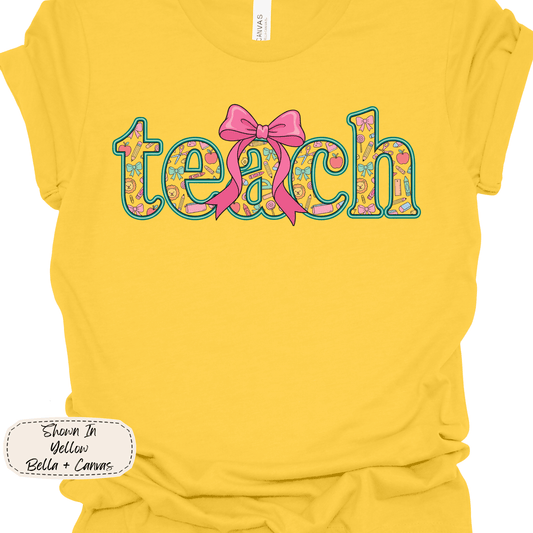 Teach | Preppy Bow Typography Graphic Tee