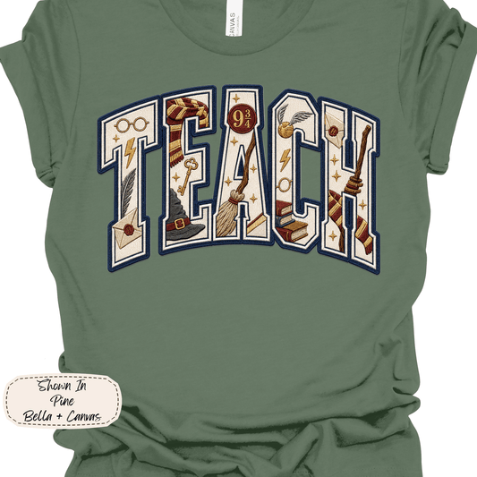 Wizard Classroom | Faux Embroidered TEACH Tee