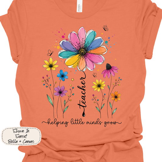 Floral Teacher | Helping Little Minds Grow Graphic Tee