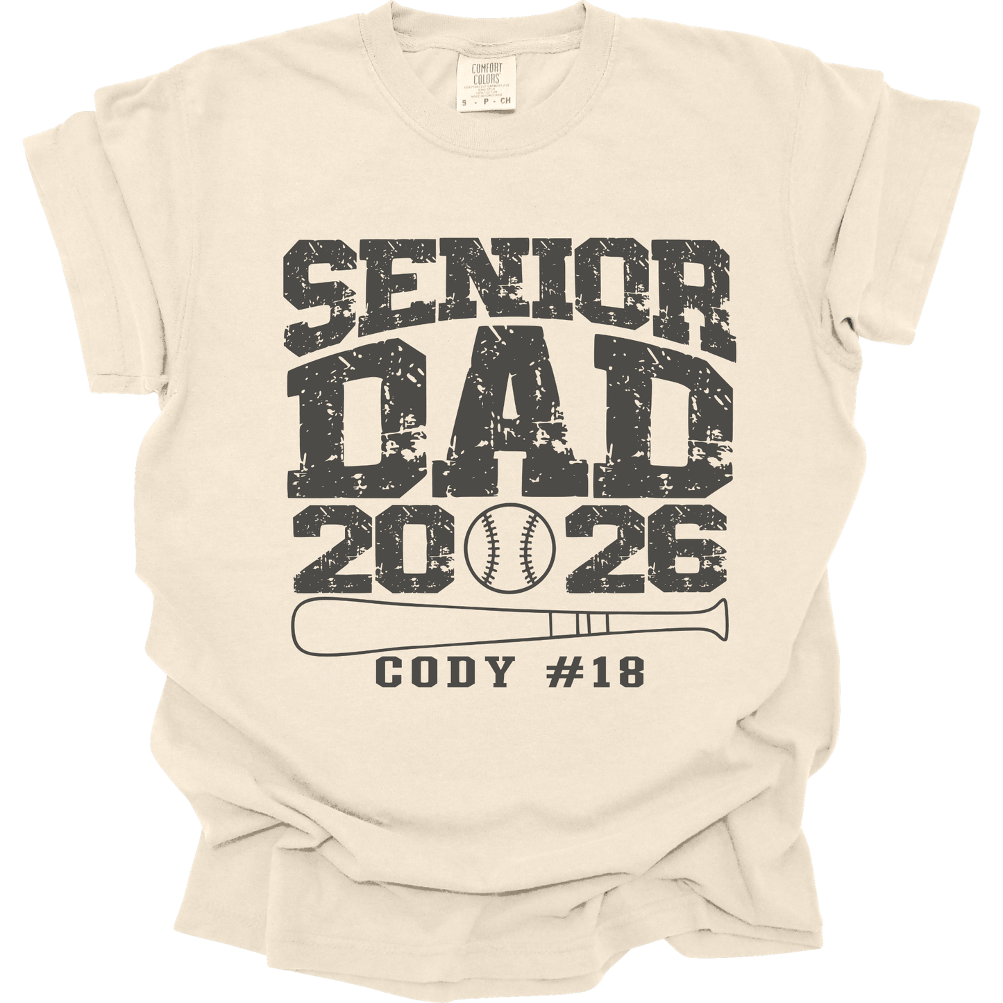 Senior Dad Baseball Tee – Comfort Colors – Custom Name & Number – Class of 2026