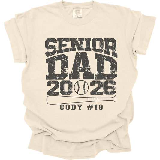 Senior Dad Baseball Tee – Comfort Colors – Custom Name & Number – Class of 2026