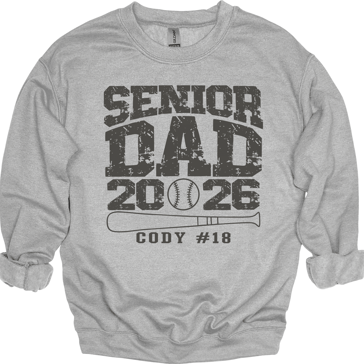 Senior Dad Baseball Crewneck Sweatshirt – Custom Name & Number – Class of 2026
