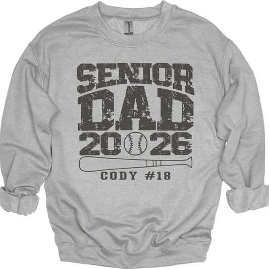 Senior Dad Baseball Crewneck Sweatshirt – Custom Name & Number – Class of 2026