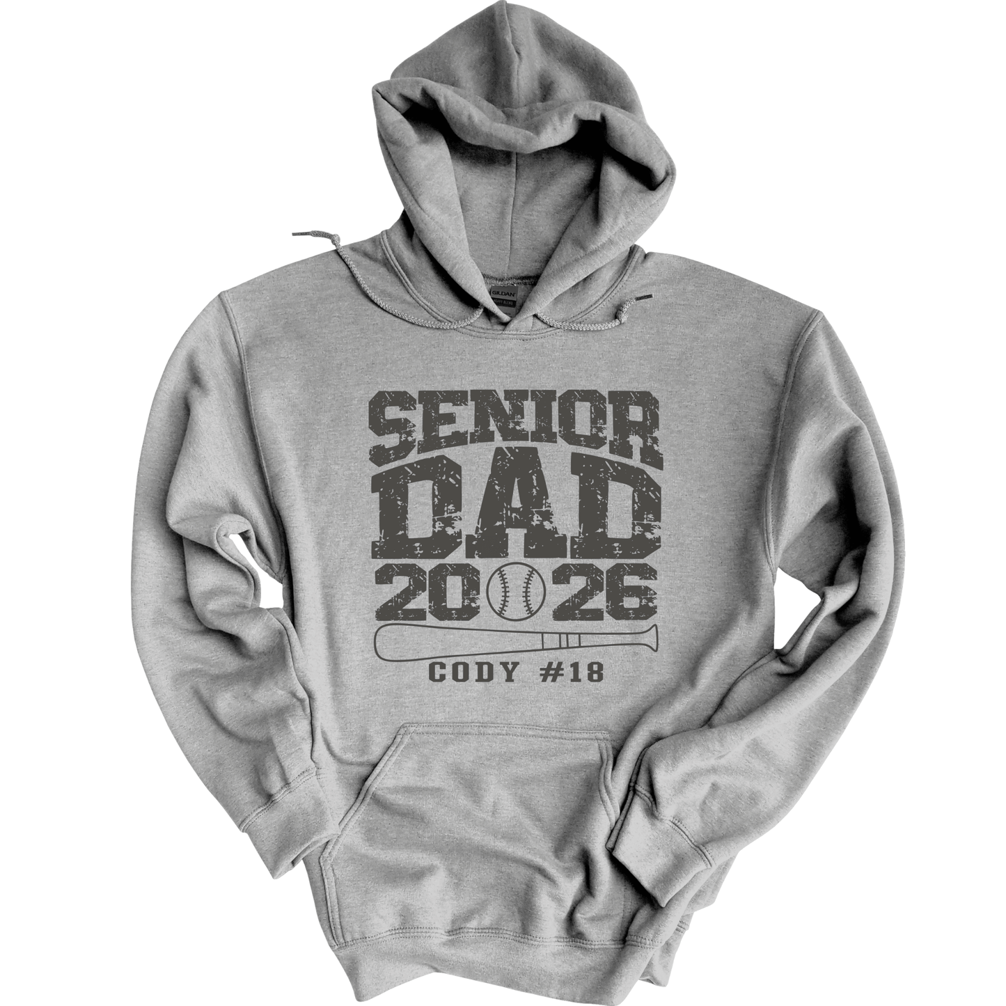 Senior Dad Baseball Hoodie Sweatshirt – Custom Name & Number – Class of 2026