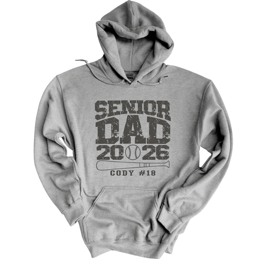 Senior Dad Baseball Hoodie Sweatshirt – Custom Name & Number – Class of 2026