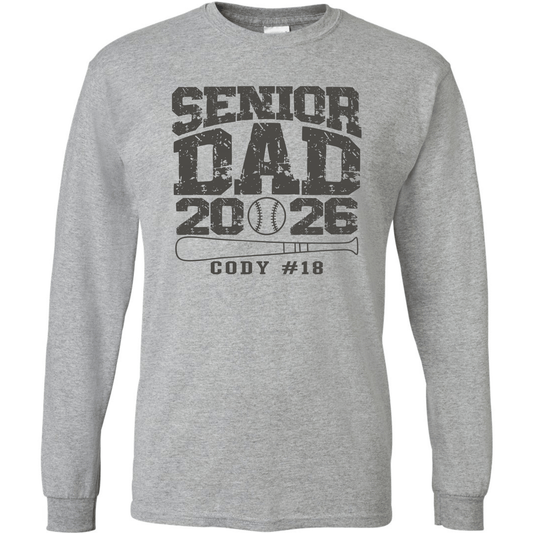 Senior Dad Baseball Long Sleeve T-Shirt – Custom Name & Number – Class of 2026