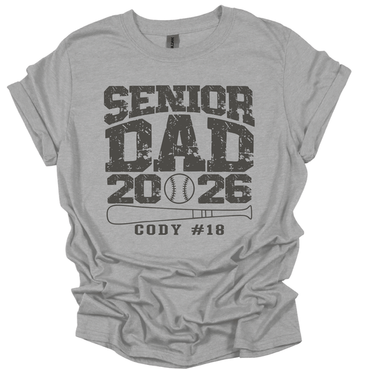 Senior Dad Baseball Tee – Custom Name & Number – Class of 2026