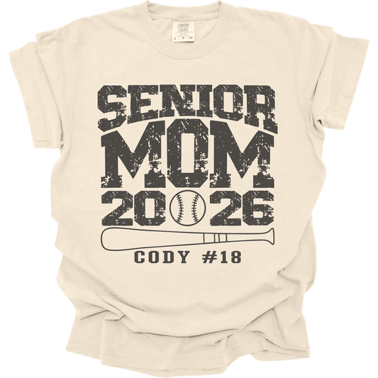 Senior Mom Baseball Tee – Comfort Colors – Custom Name & Number – Class of 2026