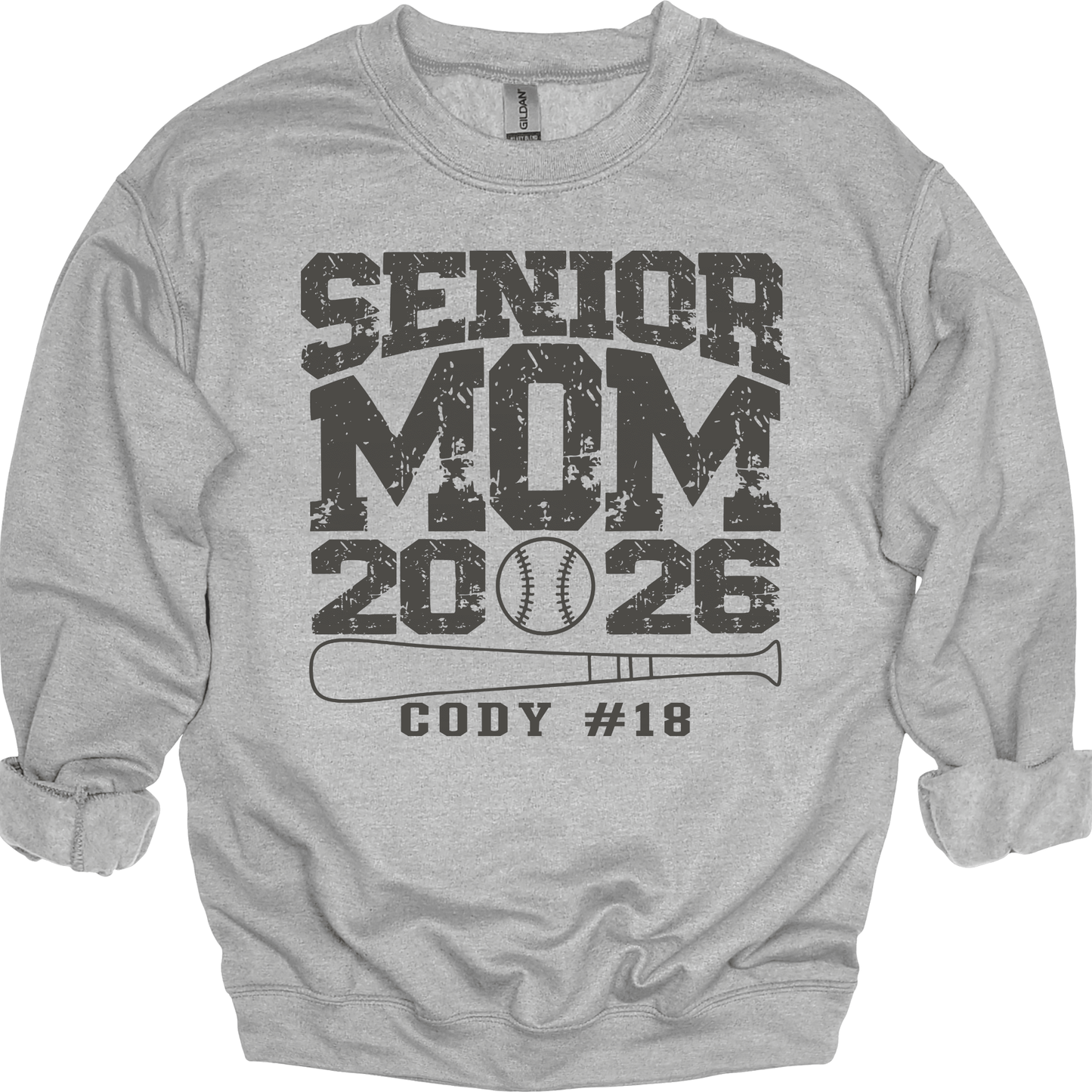 Senior Mom Baseball Crewneck Sweatshirt – Custom Name & Number – Class of 2026