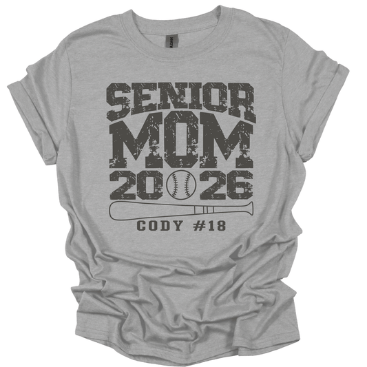Senior Mom Baseball Tee – Custom Name & Number – Class of 2026