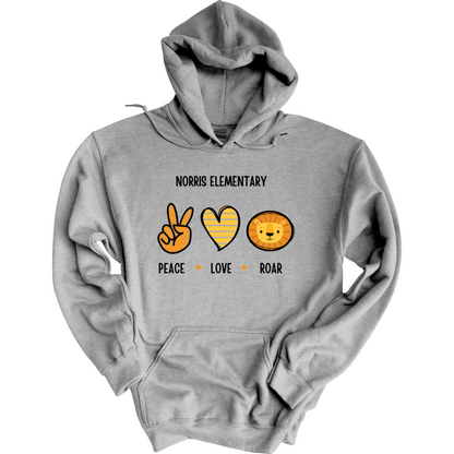 Norris Elementary: Peace, Love, Roar Hoodie Sweatshirt | Youth & Adult