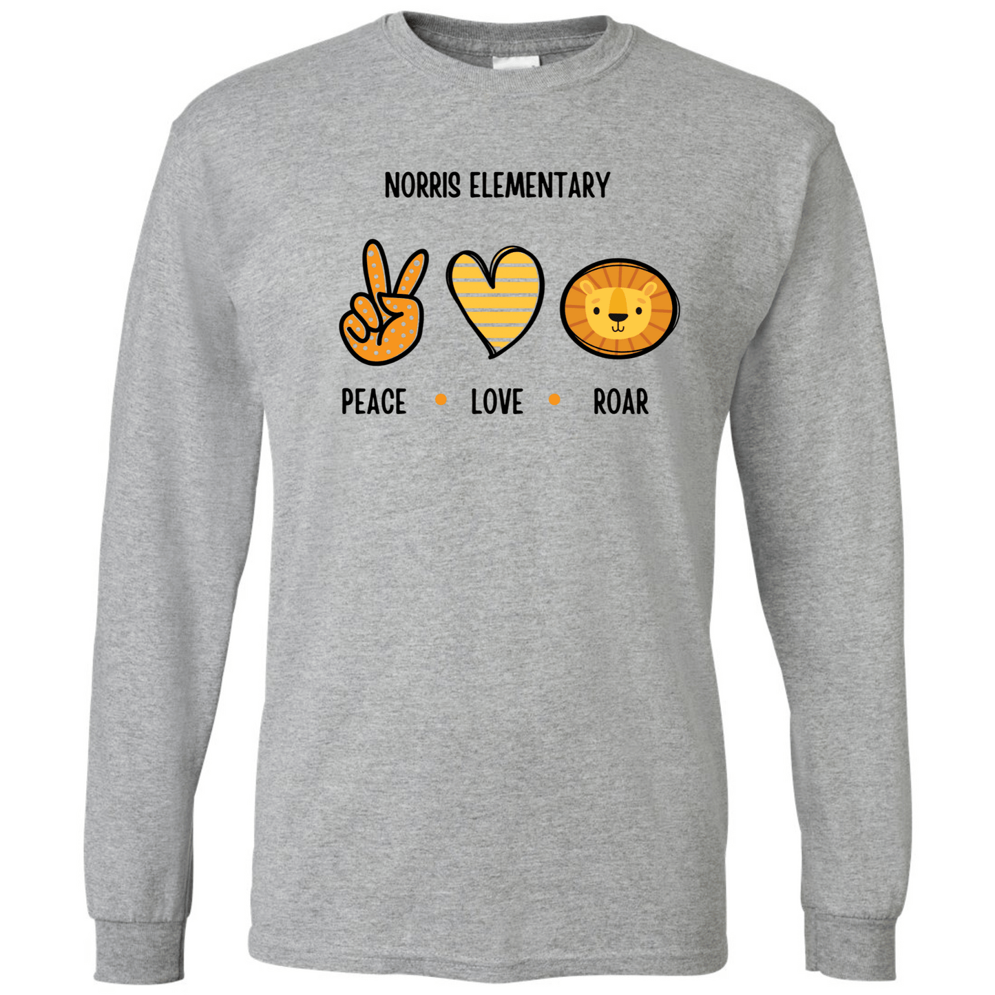 Norris Elementary: Peace, Love, Roar Long Sleeve T-Shirt | Youth & Adult