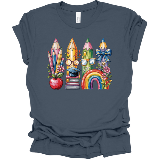 Watercolor Rainbow Pencil Teacher | Tee & Crewneck