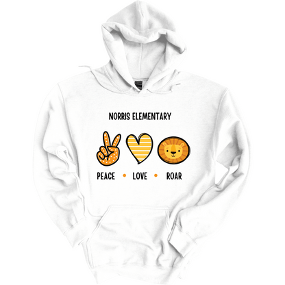Norris Elementary: Peace, Love, Roar Hoodie Sweatshirt | Youth & Adult