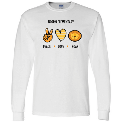 Norris Elementary: Peace, Love, Roar Long Sleeve T-Shirt | Youth & Adult